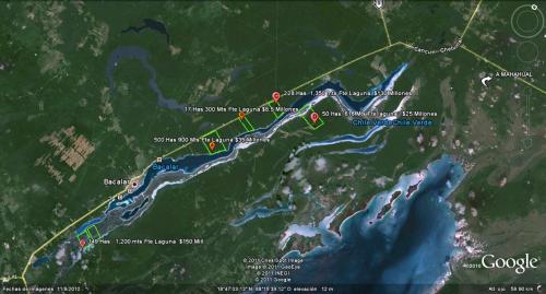 Varios terrenos a la venta en Bacalar con frente a la laguna
