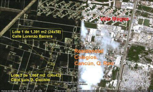 Cancun Residencial Colegios, dos lotes juntos de 1007 y 1391 m2. en venta juntos o separados. Precio 1000 pesos por m2.