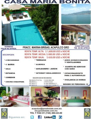 CASA MARÍA BONITA EN RENTA DIARIA !!!