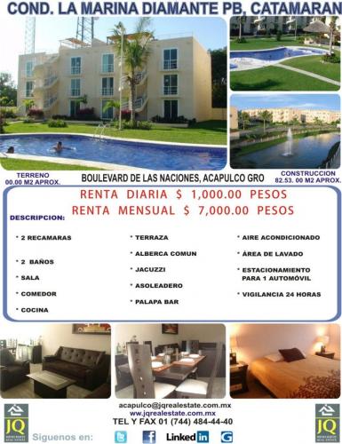 Depto. en renta diaria o mensual, ubicado en Cond. La Marina