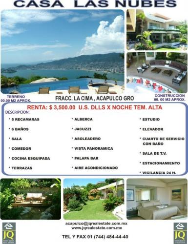 CASA LAS NUBES EN RENTA POR NOCHE 