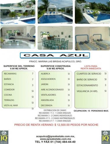 CASA AZUL EN RENTA DIARIA