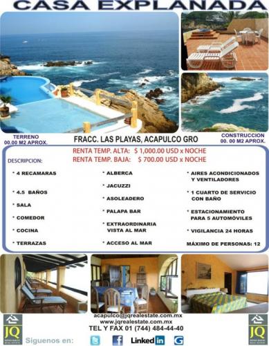 Casa Explanada en RENTA DIARIA ubicada en el Acapulco Tradicional!!!