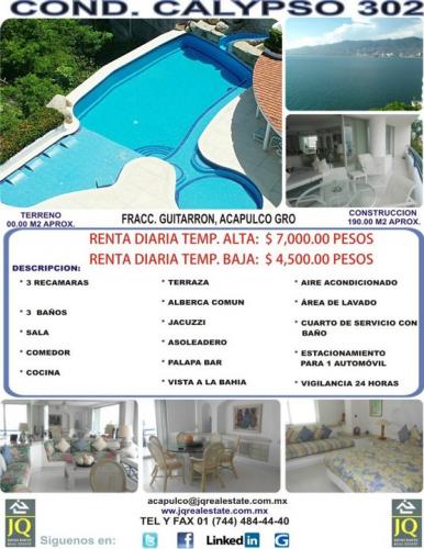 Depto. en Cond. Calypso en renta diaria!!!