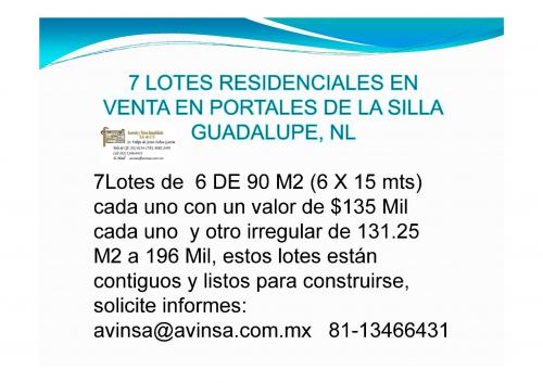  	 7 lotes residenciales en venta portales de la silla	