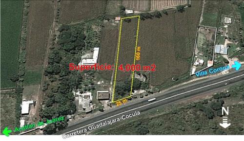 Buenisimo Terreno de 4000 m2 sobre carretera Villa Corona