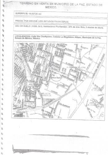 Vendo terreno 15,527.00 m2 Municipio de la Paz Edo. Mexico