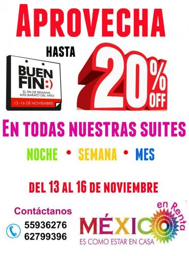 Renta de suites, lofts. estudios y departamentos, a precios promocion este buen fin