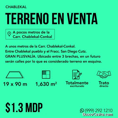 Terreno en Chablekal a pocos metros de la Carretera Chablekal-Conkal